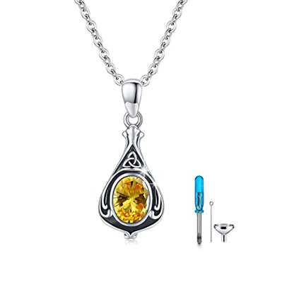 Urn Necklace for Ashes Cremation Jewelry 925 Sterling Silver Ashes Pendant Necklace Memorial Jewelry Gifts for Women Men Girls Boys - style: Celtic-November-Citrine