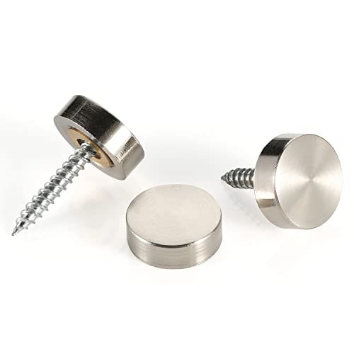 20 PCS Screw Covers Caps (Solid Brass Construction) Mirror Screws Fasteners, Sign Advertising Hardware, 3/5" Diameter, Brushed Stainless Steel - color: Brushed Finish (20 PCS)