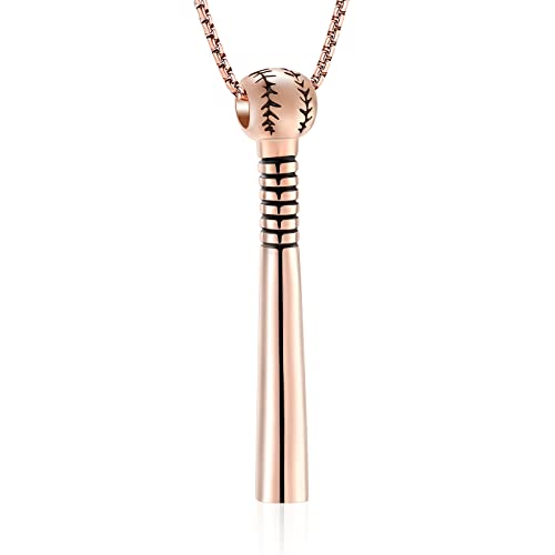 Oinsi Urn Necklace for Ashes Sport Keepsake Jewelry for Women Men Baseball Bat Cremation Urn Necklace Memorial Pendant with Filling Kits - color: Rose Gold
