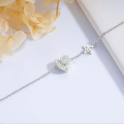 ZOEXUE Infinity/Tree of Life/Rose/Angel Wings/Heart Urn Bracelet for Ashes 925 Sterling Silver Cremation Bracelet for Ashes Keepsake Ashes Urns Jewelry Women Loved Ones - style: heart opal urn bracelet