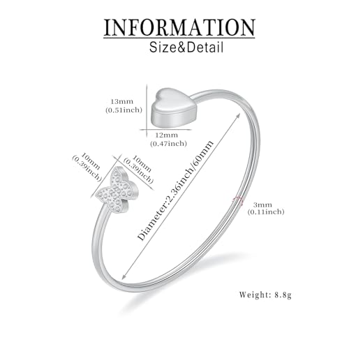 Urn Bracelet for Ashes Butterfly Heart Cremation Ash Bracelet for Women Men Openable Cuff Bangle Memorial Ashes Bracelets Always in My Heart - color: Silver
