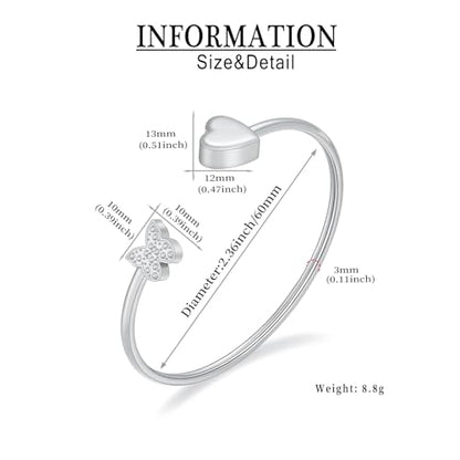 Urn Bracelet for Ashes Butterfly Heart Cremation Ash Bracelet for Women Men Openable Cuff Bangle Memorial Ashes Bracelets Always in My Heart - color: Silver