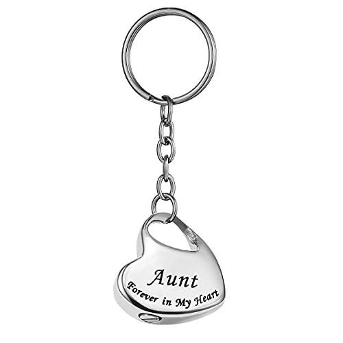 Aunt Forever in My Heart Stainless Steel Memorial Keepsake Urn Keychains Cremation Jewelry for Ashes - color: Aunt