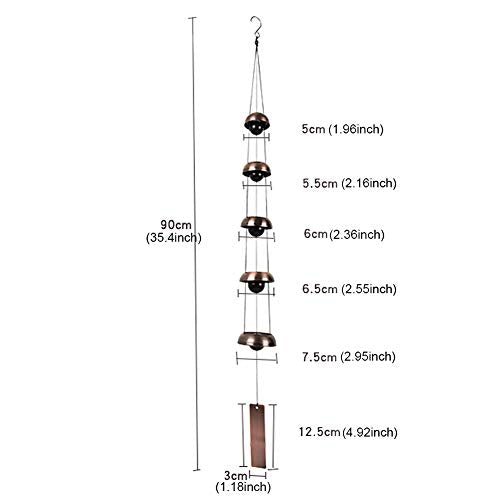Copper Wind Chime – 5 Temple Bells, Musically Tuned Feng Shui Chime for Home/Outdoor