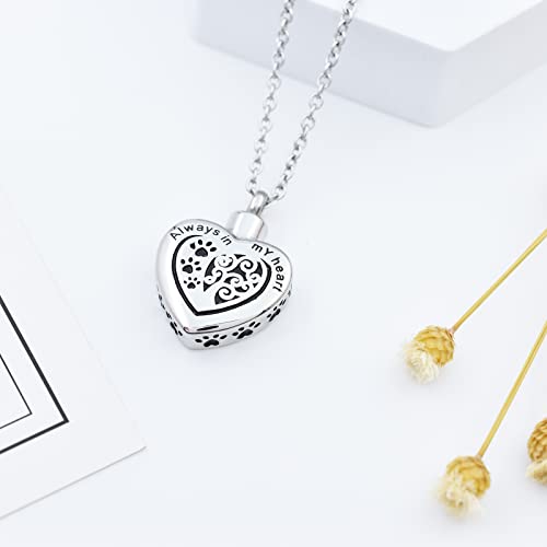 Heart Pet Urn Necklace for Ashes Dog Cat Paw Print Memorial Keepsake Jewelry Always In My Heart Engraved Pet Ashes Casket Tree of Life Pet Cremation Urn Pendant Necklace - color: Customize