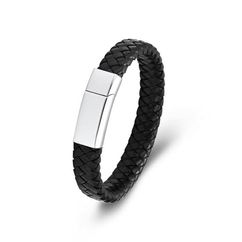 Minicremation Cross Cremation Jewelry Urn Bracelet for Ashes Genuine Leather for Women Men Keepsake Memorial Cuff Bangle Braided Wristband Bracelet for Men - color: Silver-C, size: 18cm/7.08"
