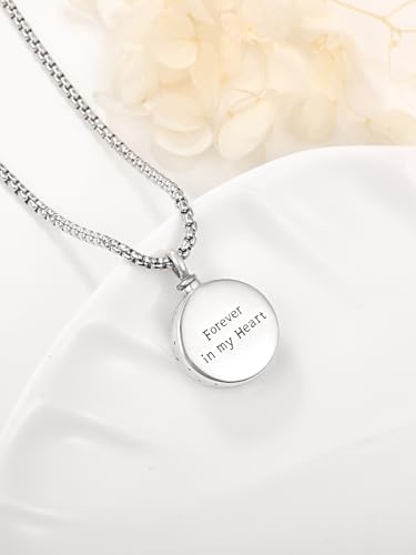 TANGPOET Paw Print Urn Necklace For Pet Ashes, Dog Cat Ashes Necklace for Men Women, 925 Sterling Silver Cremation Keepsake Memorial Jewelry Gifts - style: Round