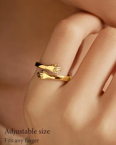 LOVECOM S925 Sterling Silver Hug Rings for Women Teen Girls Mother Daughter - color: Gold-Beautiful g@rl you can do amazing things, size: US Size 8