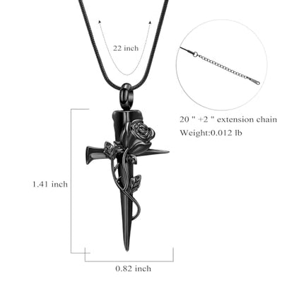 Imrsanl Cremation Jewelry Nail Cross Urn Necklace Pendant - color: Rose Flower-Black