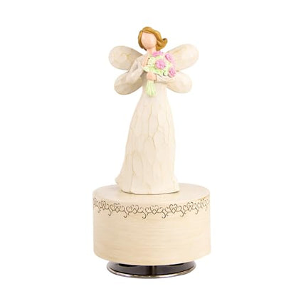 Angel with Flowers Resin Music Box, Hand-Wind Rotating Angel Figurines Musical Gift for Women, Mothers, Daughters - Perfect for Christmas, Birthday, Mother's Day & Anniversaries - color: Angel Bouquet