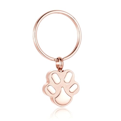 Customize Pet Cremation Keyring for Ashes Dog Cat Paw Print Keychain for Ashes Holder Pet Urn Keyring - color: Rose Gold