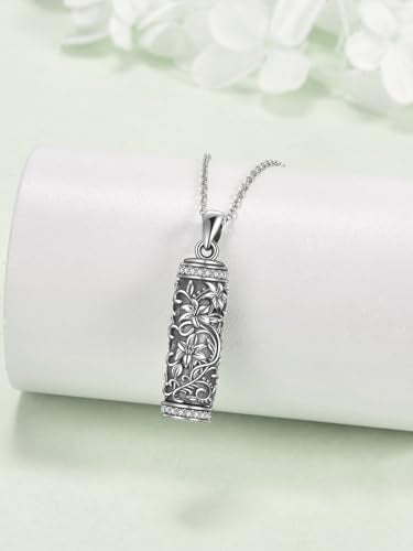 TOUPOP Tree of Life Cremation Jewelry Urn Necklace for Ashes for Women Men 925 Sterling Silver Cylinder Urn Pendant Necklaces for Human Ashes of Loved Ones Keepsake Memorial Gifts - style: 5-Lily