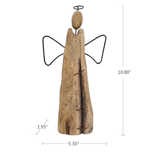 Rustic Wood Angel Figurine Hand Craved Sculpture Tabletop Decor Statue Home - size: 10.8"H