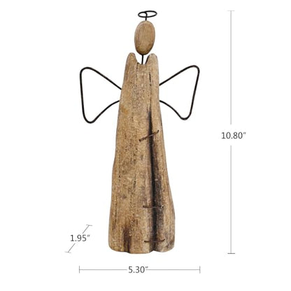 Rustic Wood Angel Figurine Hand Craved Sculpture Tabletop Decor Statue Home - size: 10.8"H