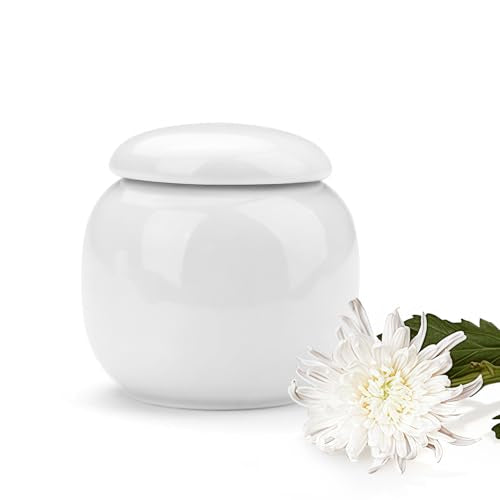 Porcelain Small Urn for Ashes Keepsake, 2.5 in Mini Pet Cremation Urns, Decorative Pet Memorial Ashes Container Tribute for Cats Dogs Your Loved Animal Lost (White) - color: White