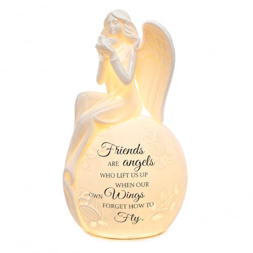 Lighted Friendship Angel Figurine, 8 Inch Translucent Porcelain Angel with LED Light, Inspirational Angel Night Light, Friendship Gift for Women, Christmas Birthday Home Decor - color: White