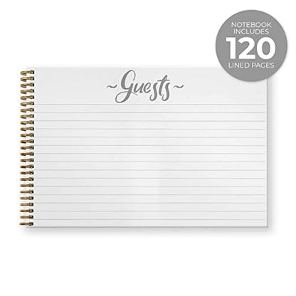 Hardcover Black Faux Gold Graduation Guestbook / 120 Lined Guest Signature Pages Inside / 5.5" x 8.5" Landscape Lay Flat Gold Metal Spiral Binding Gender Neutral Grad Party Décor