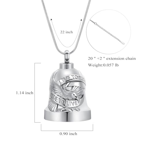 Eagle Love Cremation Keychain Bell Urn Necklaces for Ashes Keepsake Ash Pendant Memorial Urn Keychain Jewelry - color: A-silver
