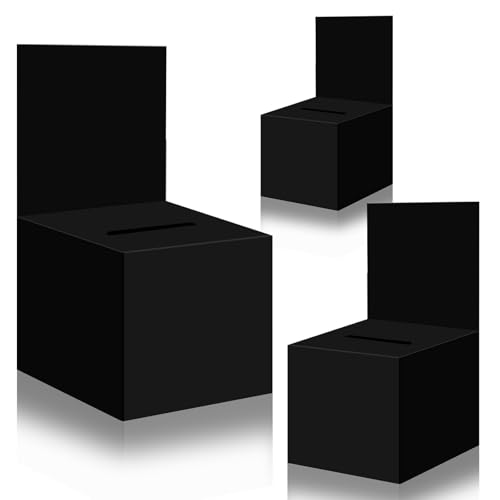 3 Pcs Black Raffle Boxes Ballot Boxes for Fundraising, 6 x 6 x 6 Inch Cardboard Box with Slot for Ticket and Removable Header Donation Box for Collecting Business Card Voting Contest - color: Black 3PCS, size: 6×6×6inch