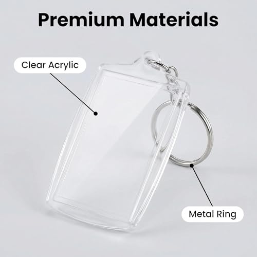 UPSTORE 50Pcs Clear Acrylic Photo Keyrings Picture Keychain Rectangle Blank Picture Frame Keyring Insert Personalized Keychain