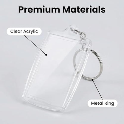 UPSTORE 50Pcs Clear Acrylic Photo Keyrings Picture Keychain Rectangle Blank Picture Frame Keyring Insert Personalized Keychain