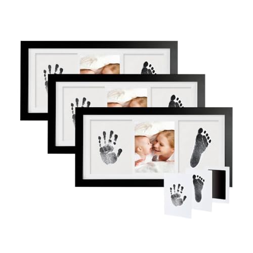 Inkless Baby Hand and Footprint Kit – Newborn Keepsake Frame with Non-Toxic Ink Pad, Baby Handprint & Footprint Kit for Boys & Girls, Baby Shower With Extra Cards (Black) - color: Black