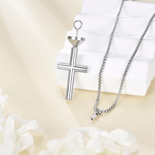 925 Sterling Silver Cross Necklace for Men & Women Crucifix Jesus/Cross Pendant with 22"+2" Stainless Steel Chain Jewelry Gift for Christmas, Father's Day, Mother's Day, Birthday-Gift Box Included - style: C02 Cross Urn