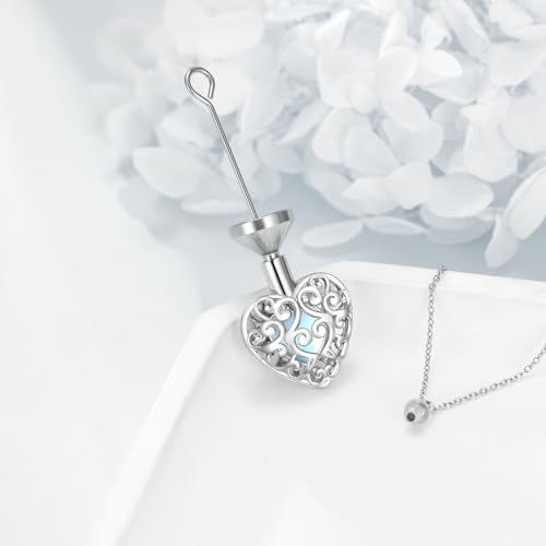 CRMAD Hummingbird/turtle/heart/dragonfly/bee/moon/tree of life Urn Necklace for Ashes Sterling Silver Jewelry for Women Memory Necklace - style: moonstone