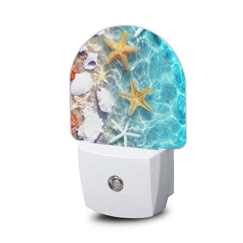 Seashell Starfish Night Light, Beach Night Light Plug into Wall with Dusk to Dawn Sensor, LED Lamp Energy Saving Lights for Men Women Boys Girls,Lamp for Bedroom Bathroom Hallway - color: Seashell Starfish on Beach