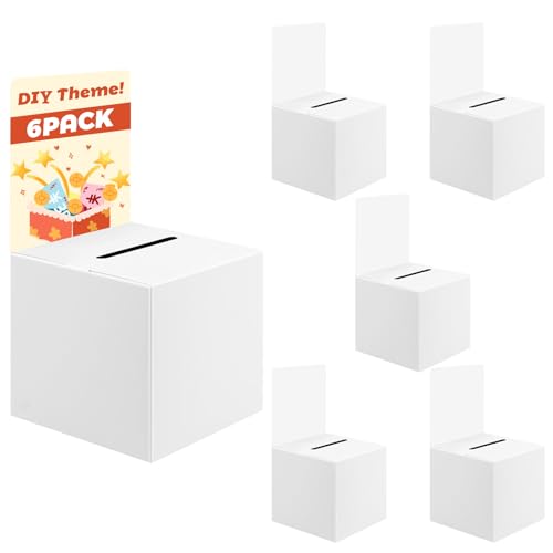 6 Pack Cardboard Ballot Boxes with Slot 6 x 6 x 6 Inch | Suggestion Boxes for Collecting Tickets, Ballots, Donations and Feedback Cards at Fundraisers, Parties and Events