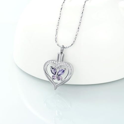 Imrsanl Butterfly Heart Pendant Cremation Urn Necklace for Women - color: Customize