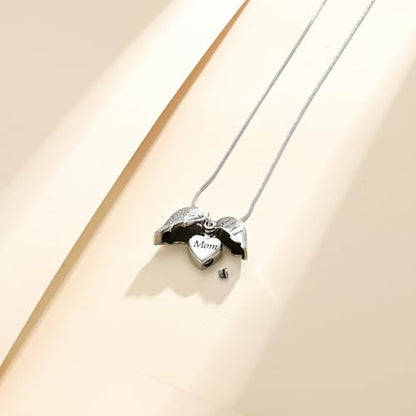 Cremation Jewelry Heart Urn Necklace for Human Ashes for Women Men A Piece of My Heart Lives in Heaven Memorial Ashes Keepsake Pendant - color: Silver-Mom