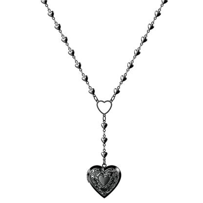 Personalized Heart Locket Necklace for Women Stainless Steel- Heart Necklace - color: black