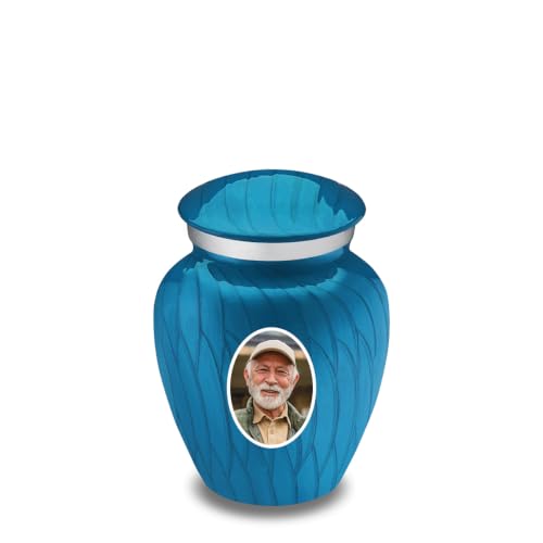 Portrait Embrace Keepsake Urn, Personalized Small Urns for Human Ashes, 3.5 Cubic Inches Human Ashes Urn, Aluminum Mini Urns, Colorful Urns for Human Ashes (Pearl Racing Blue) - color: Pearl Racing Blue