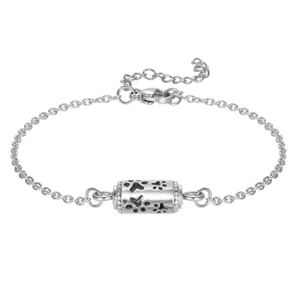 Pet Cremation Jewelry Stainless Steel Paw Print Tube Urn Necklace For Cat Dog Ashes Necklace For Women Keepsake With Filling Kits - color: Bracelet