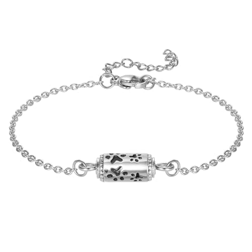 Pet Cremation Jewelry Stainless Steel Paw Print Tube Urn Necklace For Cat Dog Ashes Necklace For Women Keepsake With Filling Kits - color: Bracelet