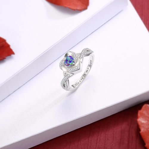 Sariel Heart Cremation Ring for Ashes - 925 Sterling Silver Opal Urn Keepake Rings Memorial Jewelry for Women - color: Purple
