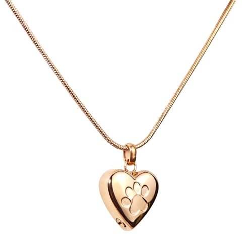 Paw Print Heart Pet Ashes Urn Necklace, Keepsake Pendant-Rose Gold - style: Rose Gold