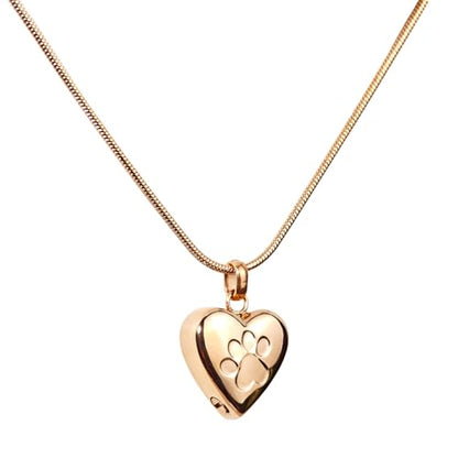 Paw Print Heart Pet Ashes Urn Necklace, Keepsake Pendant-Rose Gold - style: Rose Gold
