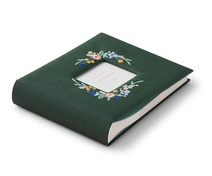 RIFLE PAPER CO. Wildwood Embroidered Heirloom Photo Album w/Photo Window | 8.88" L x 10" W x 2" H, 50 Pages, Fits 2 4 x 6 Photos per Page in Photo Sleeves (Holds 200), Floral-Embroidered Cloth Cover