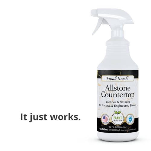 Final Touch AllStone Countertop Cleaner – Plant-Based Stone Safe Cleaning Spray with Scrub Brush – Daily Use Cleaner for Granite, Quartz, Marble, Kitchen Counters – Streak-Free Detail Clean