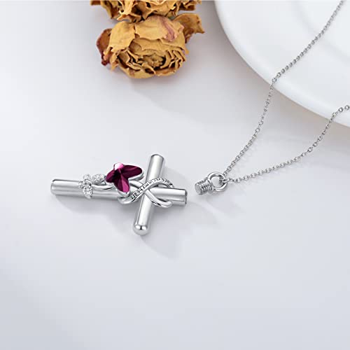 Cross Urn Necklace for Ashes 925 Sterling Silver Cremation Jewelry with Funnel Filler Kit Ashes Necklace for Human Women Girl Pets - color: A_Purple Butterfly Urn Necklace, style: Non-personalized