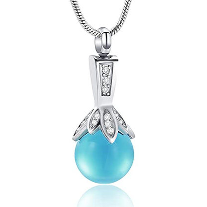 Memorial Jewelry Pearl Urn Necklace - Cremation Ashes Holder Keepsake for Women - color: Light blue