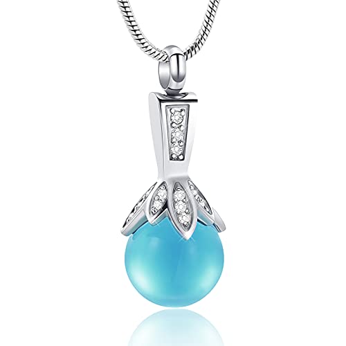 Memorial Jewelry Pearl Urn Necklace - Cremation Ashes Holder Keepsake for Women - color: Light blue