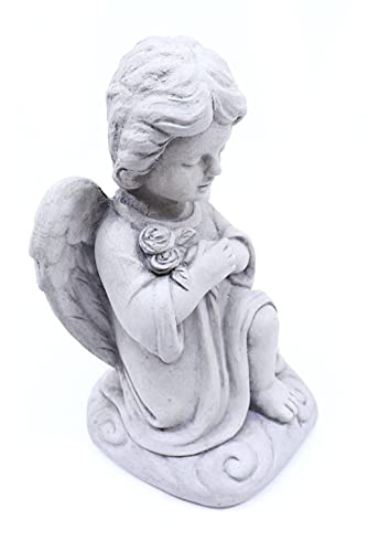 Massarelli's Sweet Blessings Angel Statue - 'Roses' - Beautiful Patio & Garden Cast Stone Sculpture - Perfect for Indoors or Outdoors