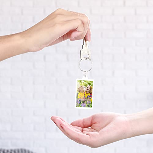 Junkin 150 Pack Acrylic Photo Keychains Clear Personalized Picture Frame Keychain Holder Blank Photo Insert Keyring DIY Favor - style: Rectangle