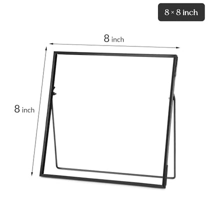 REDHUGO Double Glass Frame for Pressed Flowers, Square, Black, 8x8 Inches - color: Black, size: 8L" x 8W"