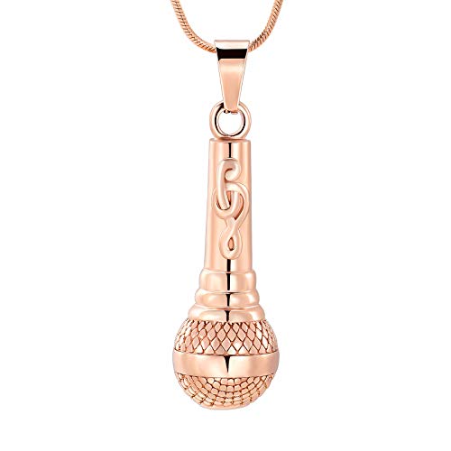 Microphone Cremation Jewelry for Ashes - Memorial Urn Necklace Ashes Holder Stainless Steel Keepsake Pendant Jewelry for Music Lover - color: Rose Gold