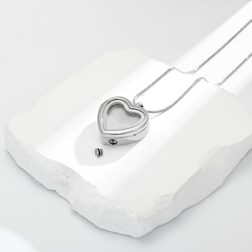 zeqingjw Glass Cremation Jewelry - Round Heart Memorial Urn Necklace for Ashes of Loved One - Stainless Steel Human Pet Dog Cat Keepsake Urn Pendant - color: Heart-Customize-A