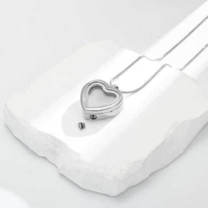 zeqingjw Glass Cremation Jewelry - Round Heart Memorial Urn Necklace for Ashes of Loved One - Stainless Steel Human Pet Dog Cat Keepsake Urn Pendant - color: Heart-Customize-A